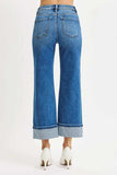 RISEN Full Size Mid Rise Crop Straight Cuffed Jeans Plus Size - Trendsi - Flyclothing LLC