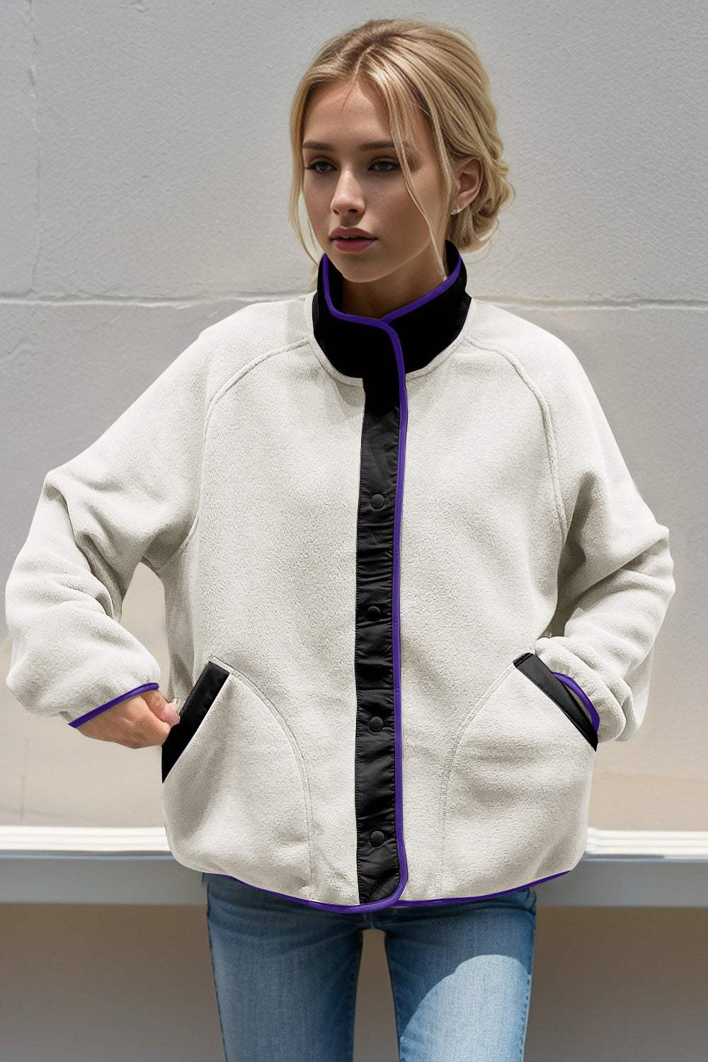 Double Take Snap Down Raglan Sleeve Jacket with Pockets - Trendsi - Flyclothing LLC
