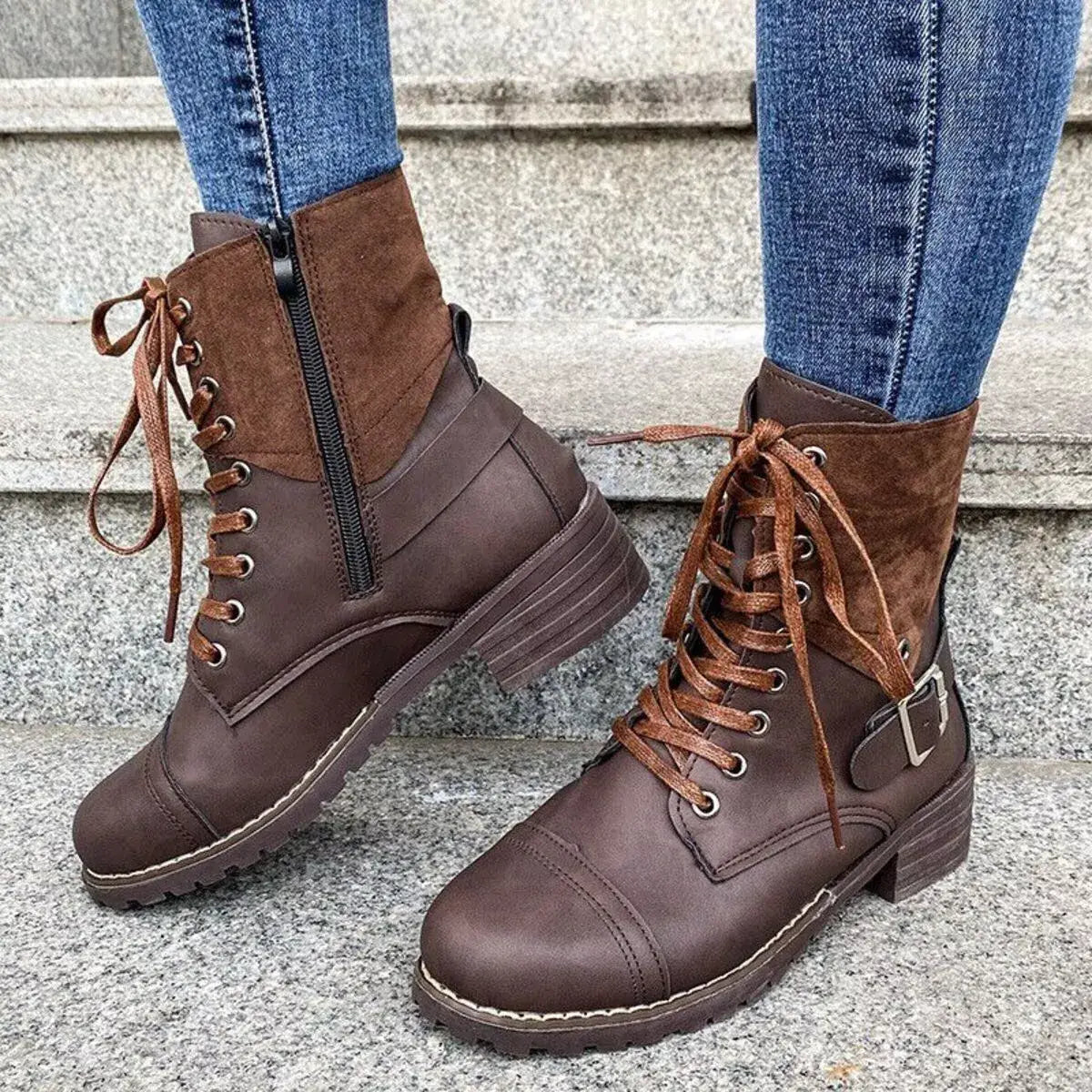 Lace-Up Block Heels Boots - Trendsi - Flyclothing LLC