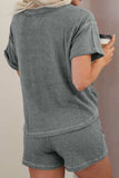Waffle-Knit Short Sleeve Top and Shorts Lounge Set - Trendsi - Flyclothing LLC