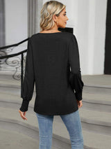 V-Neck Lantern Sleeve T-Shirt - Trendsi - Flyclothing LLC