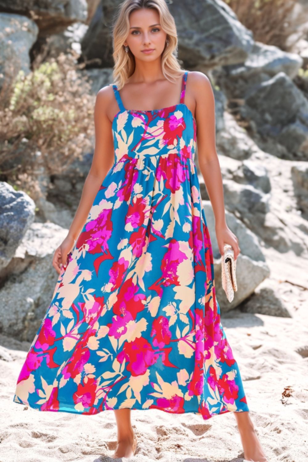 Floral Square Neck Cami Dress with Pockets - Trendsi - Flyclothing LLC