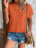 Eyelet Round Neck Short Sleeve Top - Trendsi - Flyclothing LLC