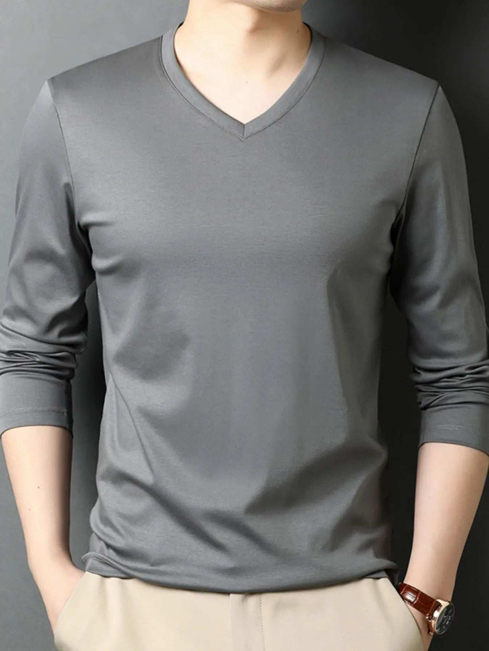 Men's V-Neck Long Sleeve T-Shirt - Trendsi - Flyclothing LLC