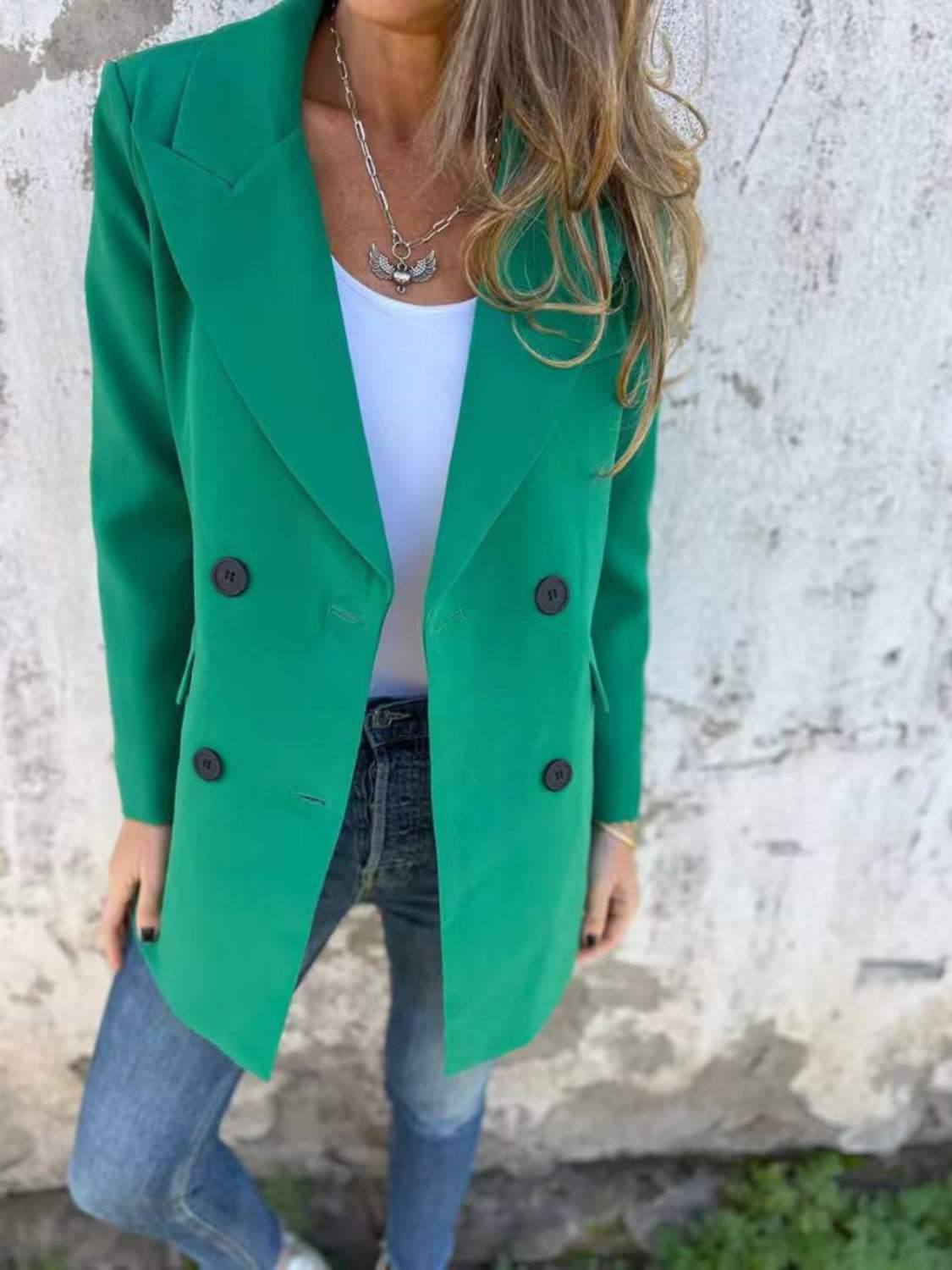 Full Size Collared Neck Long Sleeve Blazer - Trendsi - Flyclothing LLC