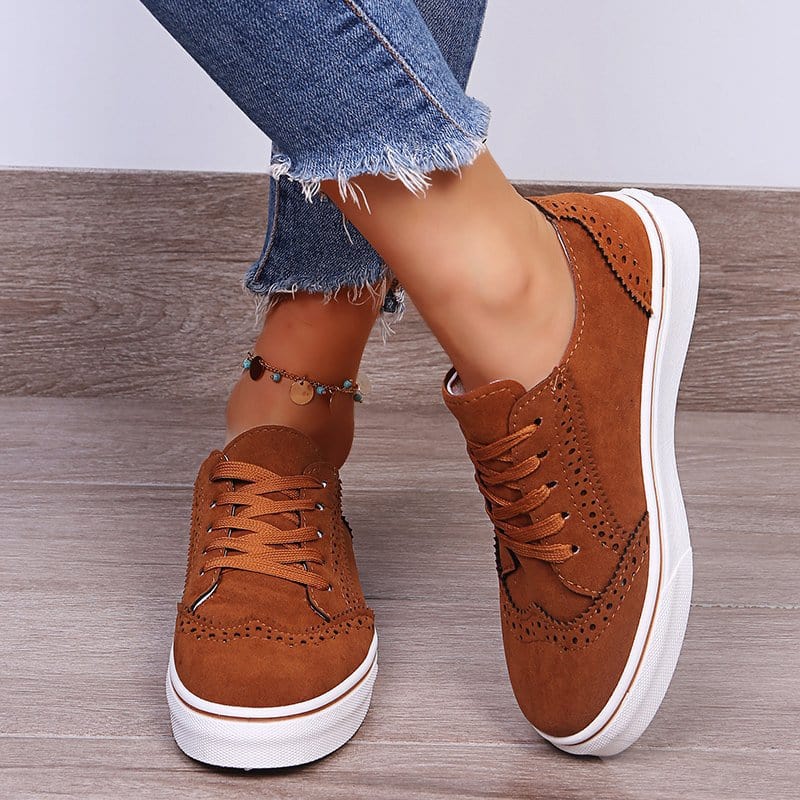 Suede Lace-Up Flat Sneakers - Trendsi