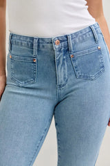 Judy Blue Full Size Mid Rise Bootcut Jeans with Contrast Wash & Front Patch Pockets Plus Size - Trendsi - Flyclothing LLC