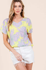 BOMBOM Floral Short Sleeve T-Shirt - Trendsi - Flyclothing LLC