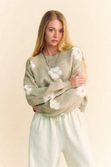 Davi & Dani Floral Drop Shoulder Cropped Sweater - Trendsi - Flyclothing LLC