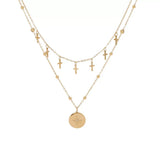 18K Gold-Plated Cross Double Layered Pendant Necklace - Trendsi - Flyclothing LLC