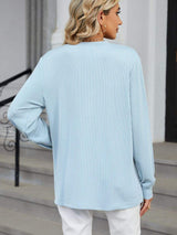 Striped Notched Long Sleeve T-Shirt - Trendsi - Flyclothing LLC