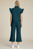 Double Take Full Size Texture Ruffle Short Sleeve Top and Wide Leg Pants Set - Trendsi