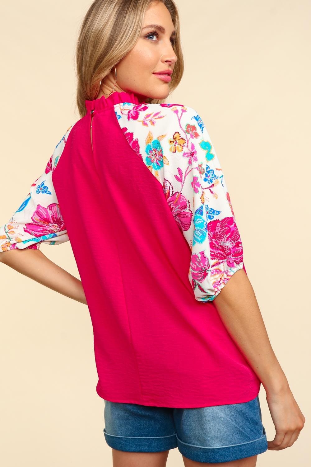 Haptics Frill Mock Neck Half Sleeve Blouse - Trendsi