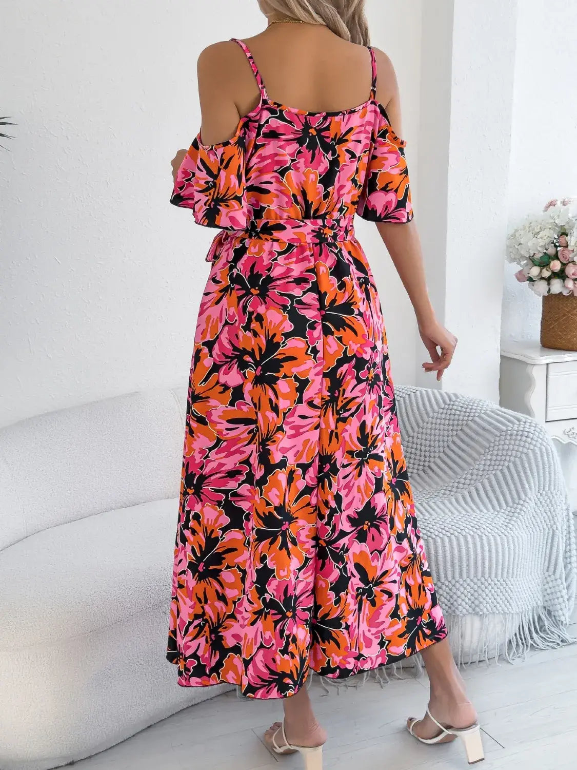 Printed Cold Shoulder Midi Cami Dress - Trendsi - Flyclothing LLC