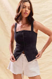 SO ME Button Down Sleeveless Game Day Fitted Denim Top - Trendsi - Flyclothing LLC