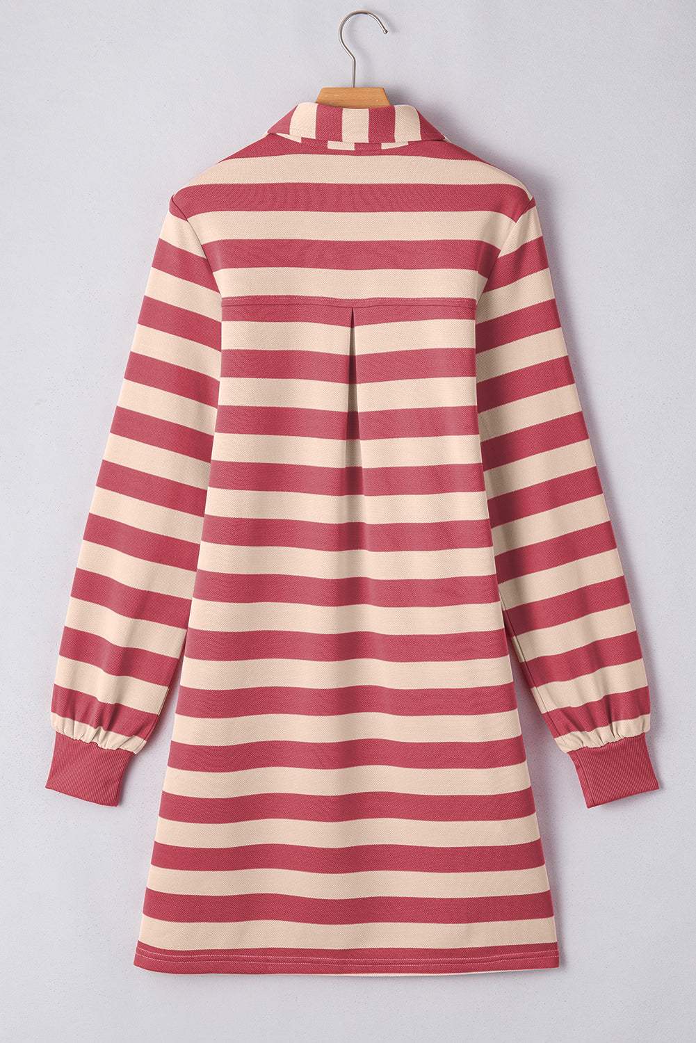 Contrast Striped Johnny Collar Long Sleeve Mini Dress - Trendsi - Flyclothing LLC