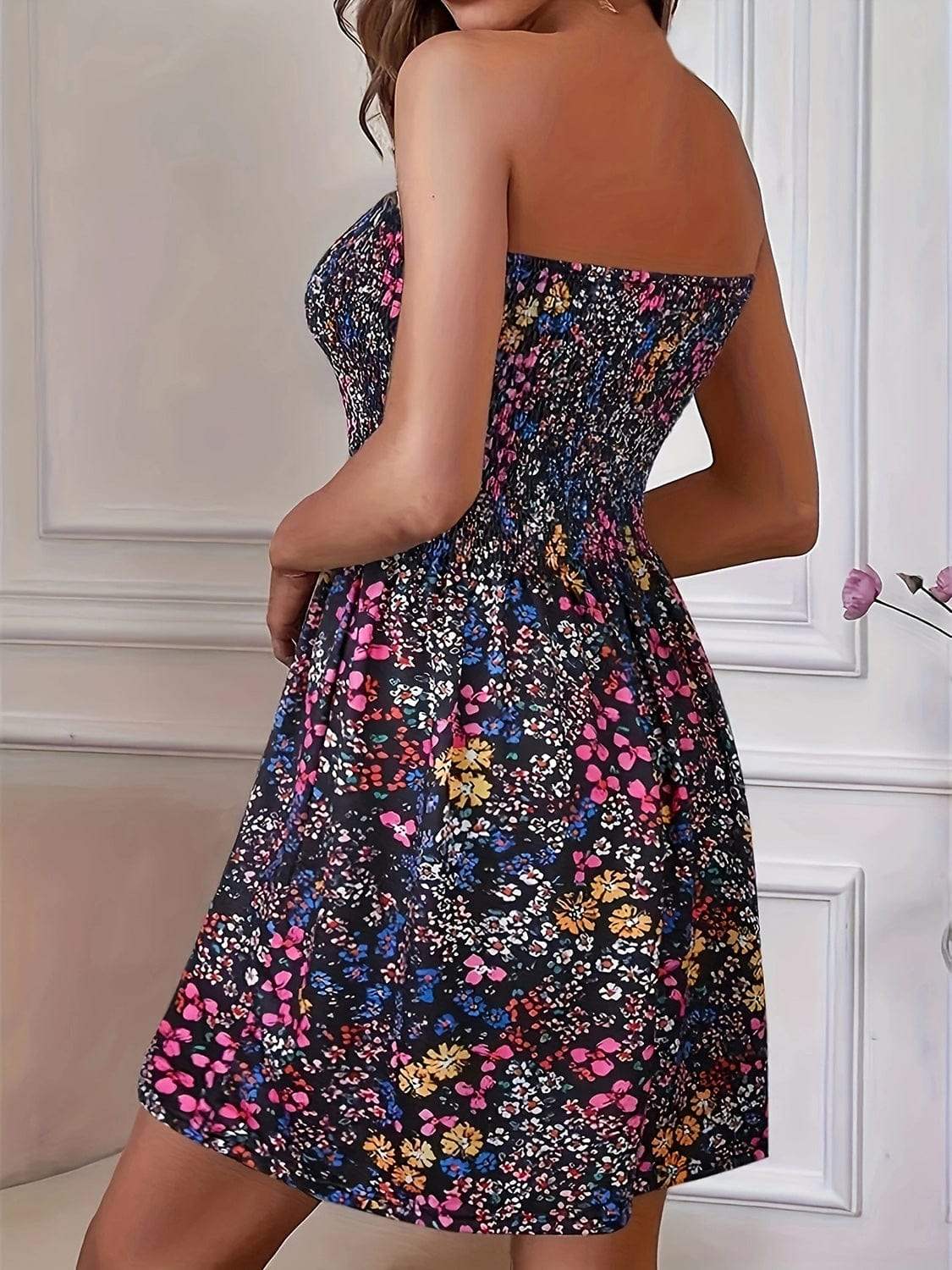 Full Size Smocked Printed Tube Mini Dress - Trendsi - Flyclothing LLC