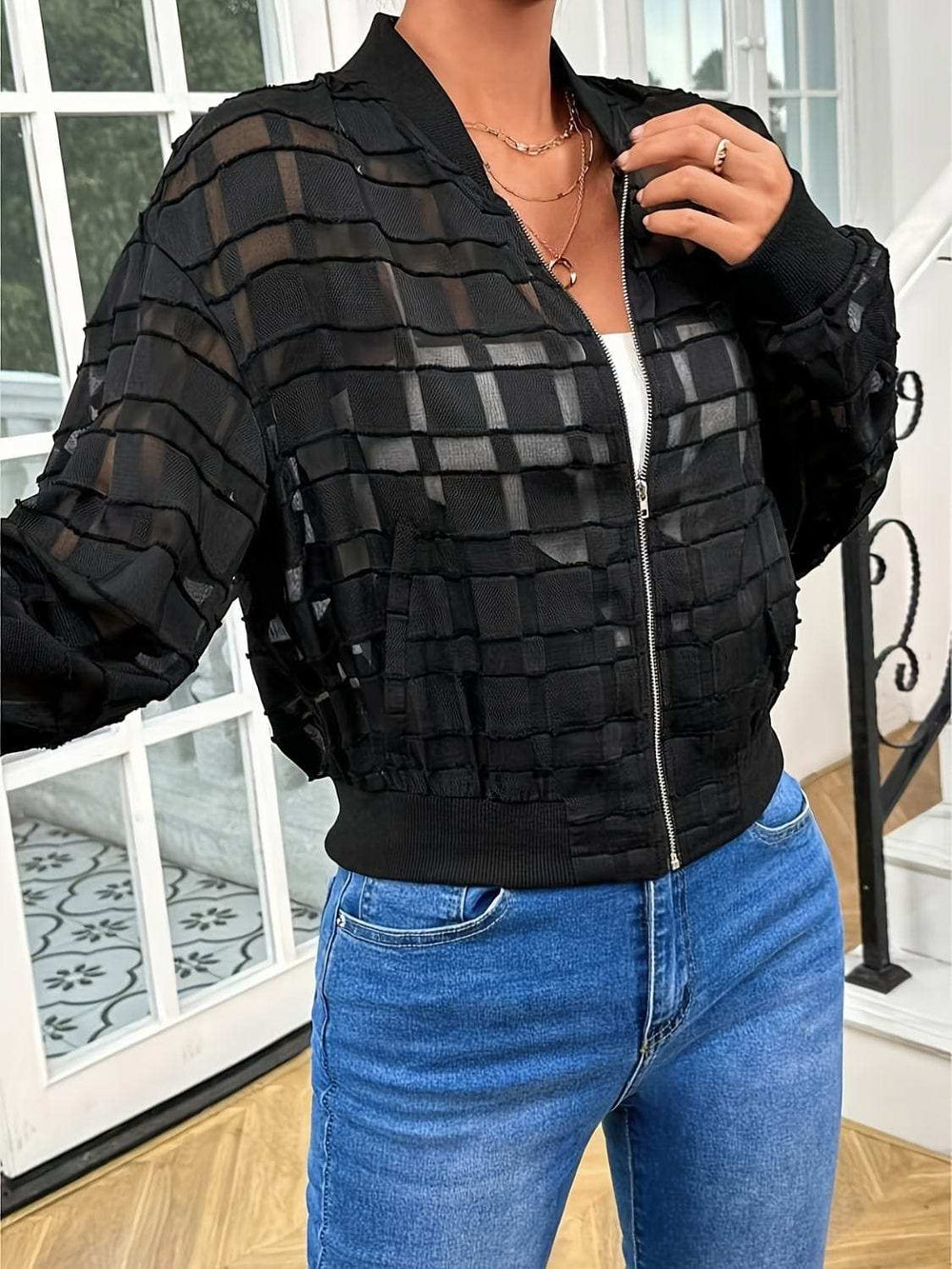 Zip Up Baseball Collar Outerwear - Trendsi - Flyclothing LLC