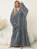 Pocketed Contrast Long Sleeve Hooded Lounge Dress - Trendsi - Flyclothing LLC