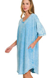 Zenana Acid-washed French Terry Tee Shirts Dress - Trendsi