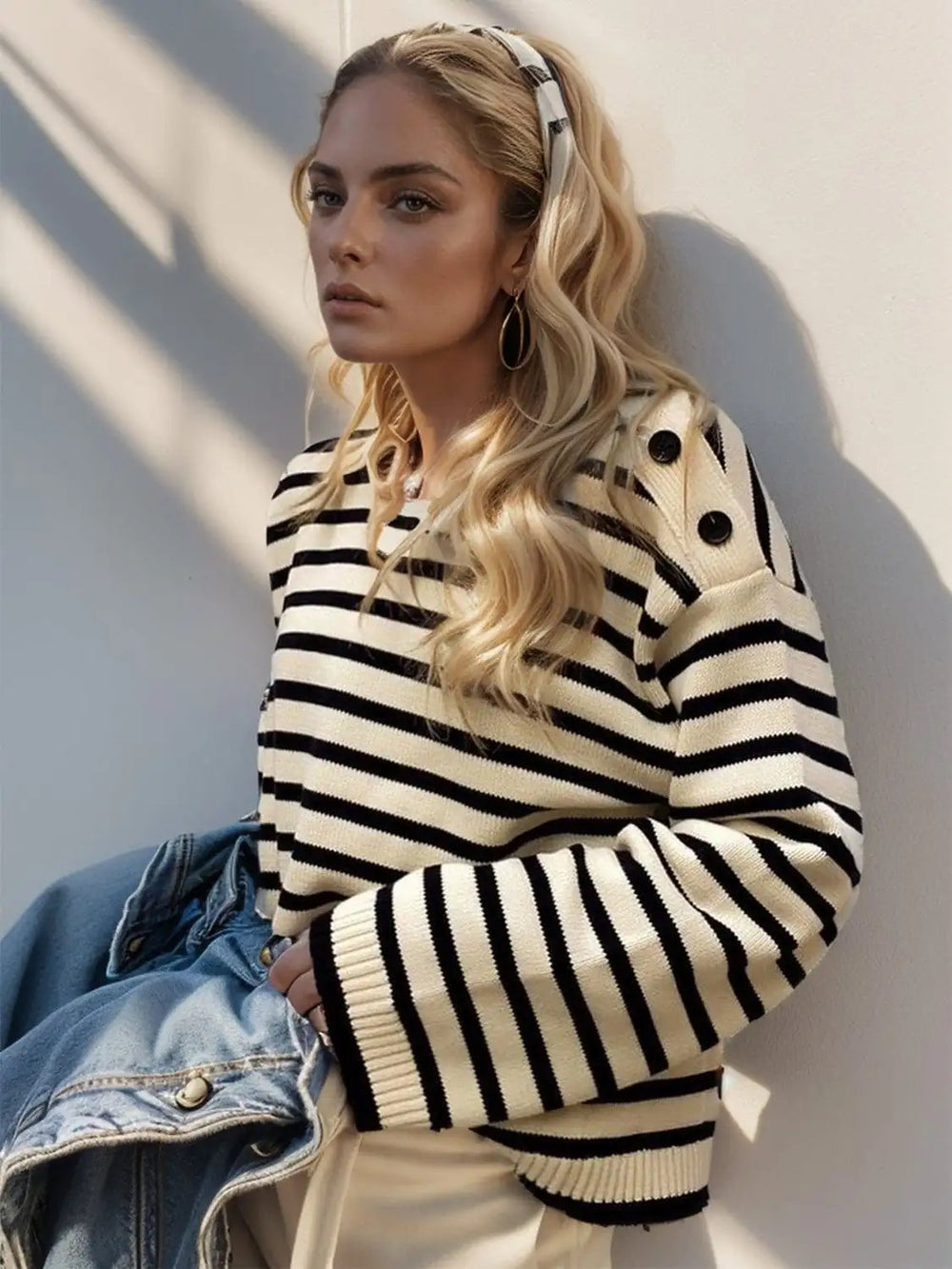 Striped Round Neck Long Sleeve Knit Top - Trendsi