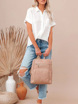 Full Size Button Up Short Sleeve Shirt Plus Size - Trendsi - Flyclothing LLC