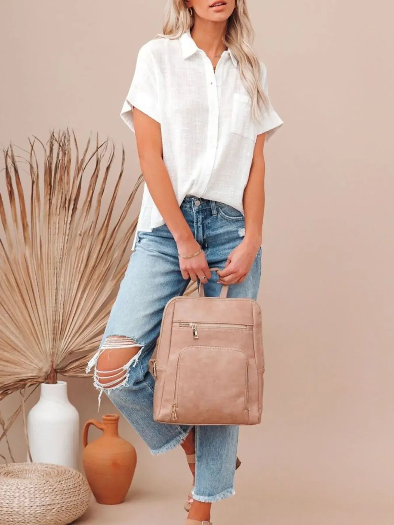 Full Size Button Up Short Sleeve Shirt Plus Size - Trendsi - Flyclothing LLC