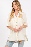 SAGE + FIG Full Size Floral Detail Button Up Short Sleeve Shirt - Trendsi