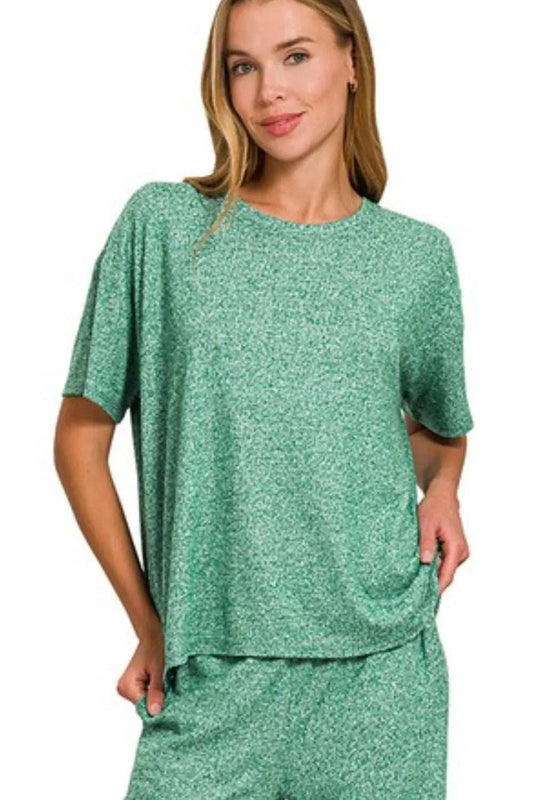 Zenana Soft Melange Short Sleeve Tee & Long Pants Set - Trendsi - Flyclothing LLC