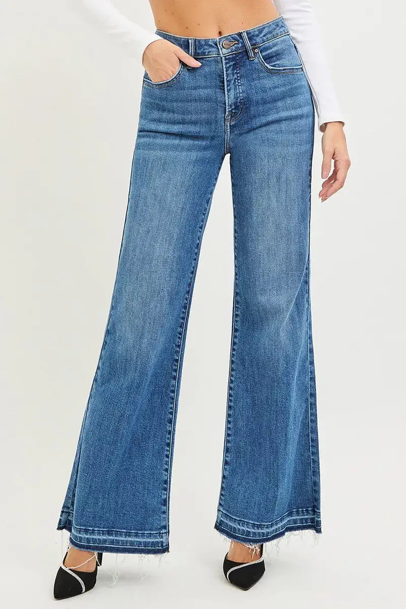 RISEN High Rise Wide Leg Jeans With Released Hem - Trendsi - Flyclothing LLC
