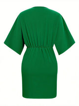 Ruched Surplice Half Sleeve Mini Dress - Trendsi - Flyclothing LLC