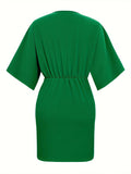 Ruched Surplice Half Sleeve Mini Dress - Trendsi