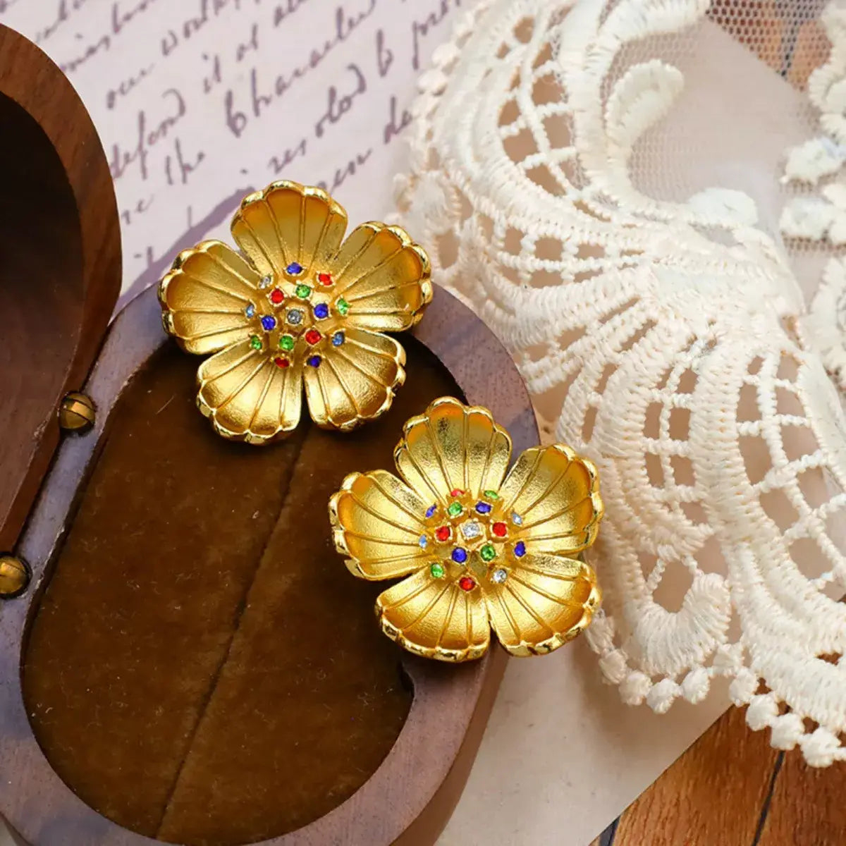 18K Gold-Plated Flower Earrings - Trendsi - Flyclothing LLC