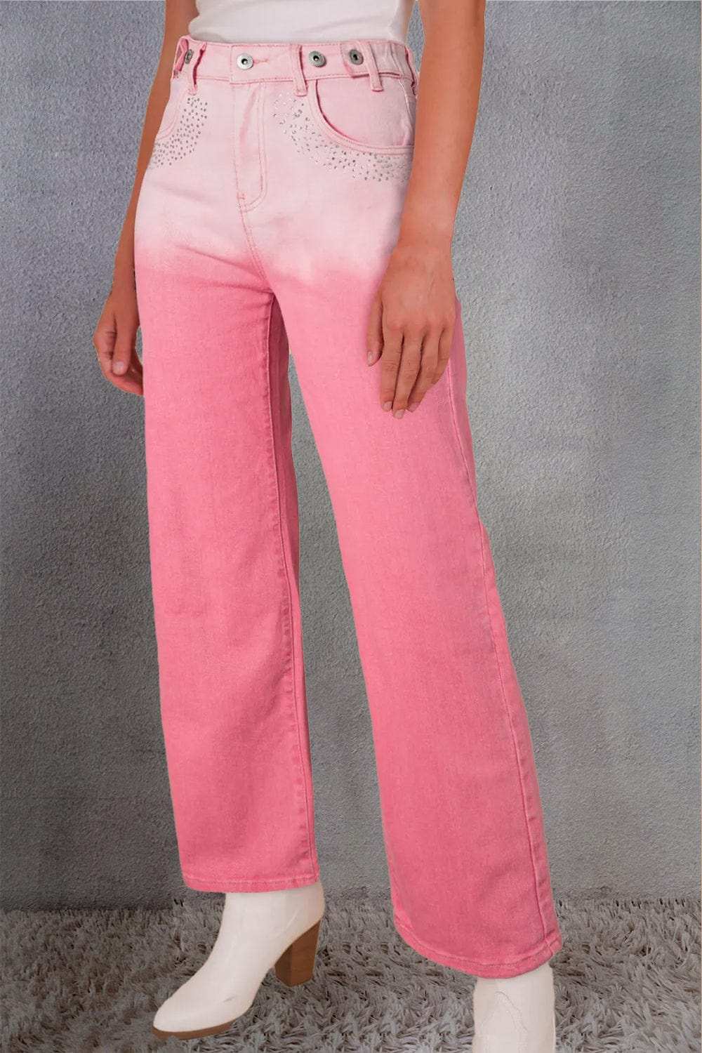 Rhinestone Gradient Straight Jeans - Trendsi - Flyclothing LLC