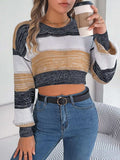 Cropped Striped Color Block Drop Shoulder Sweater - Trendsi - Flyclothing LLC