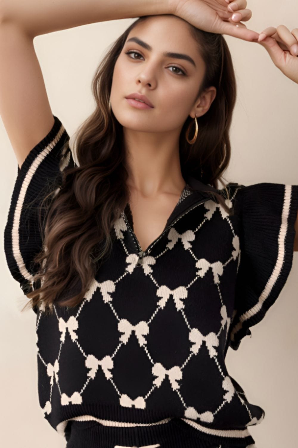 Bow Half Zip Sweater Vest - Trendsi