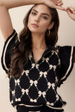 Bow Half Zip Sweater Vest - Trendsi