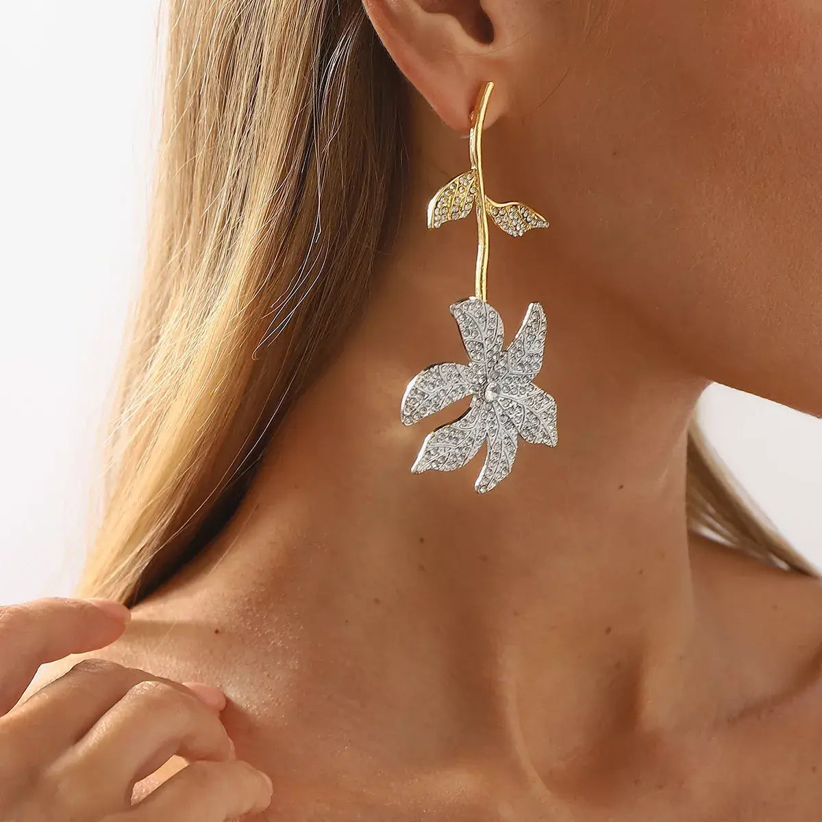 Rhinestone Flower Dangle Earrings - Trendsi - Flyclothing LLC