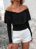 Ruffled Off-Shoulder Long Sleeve Blouse - Trendsi - Flyclothing LLC