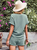 Notched Short Sleeve Top and Shorts Set - Trendsi - Flyclothing LLC