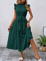 Tied Ruffled Cap Sleeve Midi Dress - Trendsi - Flyclothing LLC