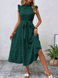 Tied Ruffled Cap Sleeve Midi Dress - Trendsi - Flyclothing LLC