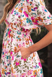 Floral Short Sleeve V Neck Dress with Pockets - Trendsi - Flyclothing LLC