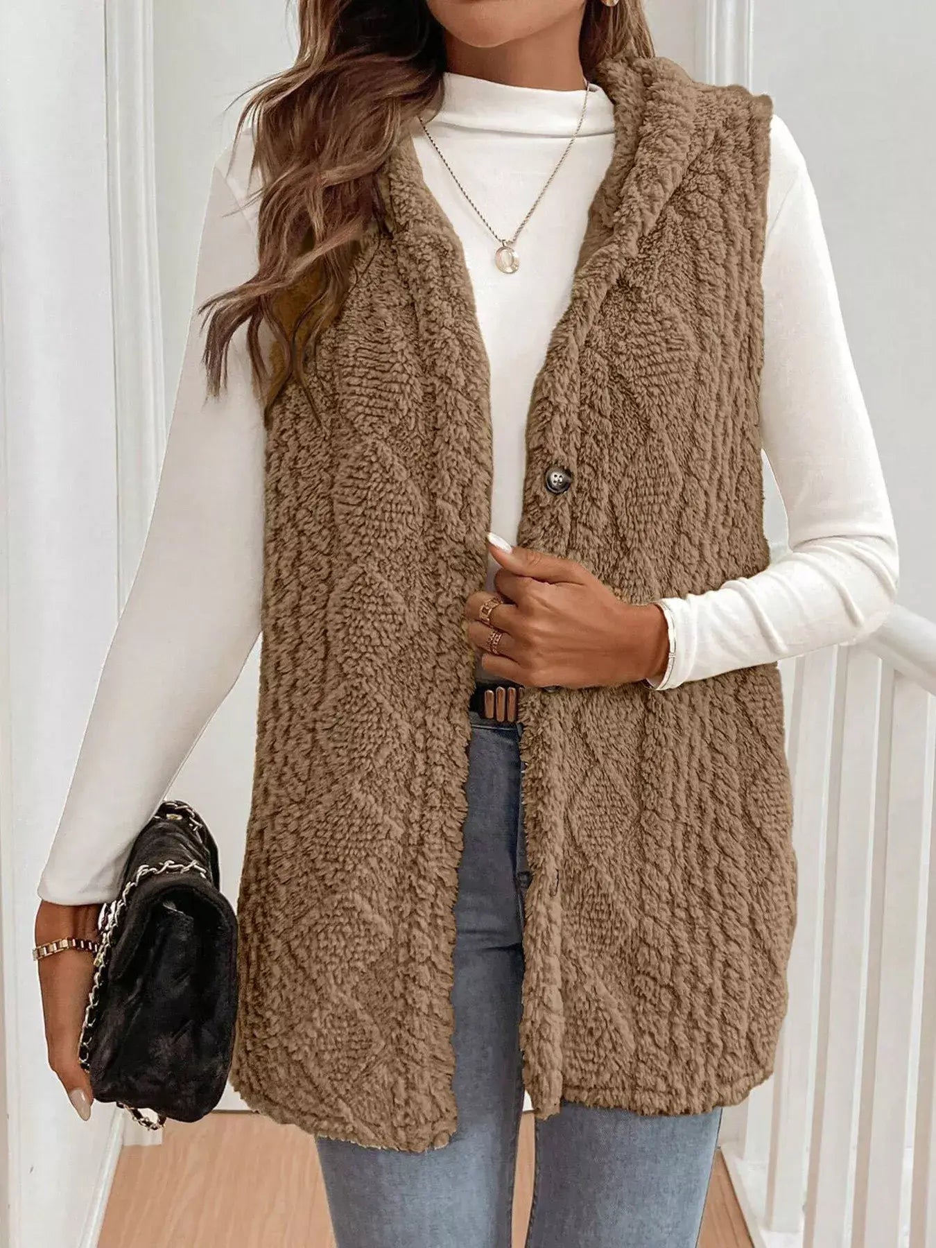 Cozy Sherpa Fleece Hooded Vest Coat - Trendsi - Flyclothing LLC