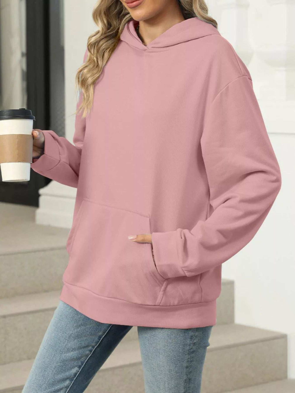 Kangaroo Pocket Long Sleeve Hoodie - Trendsi - Flyclothing LLC