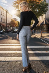 Heimish Full Size Plaid Flare Pants with Wide Waist Band Plus Size - Trendsi - Flyclothing LLC