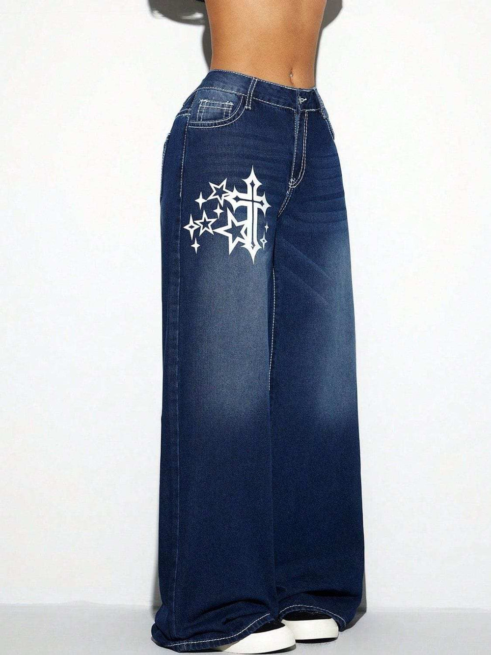 Cross Wide Leg Jeans - Trendsi - Flyclothing LLC