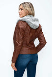 YMI Faux Layered Double-Zipper Jacket with Fuzzy Hood - Trendsi - Flyclothing LLC
