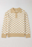 Checkered Collared Neck Long Sleeve Sweater - Trendsi - Flyclothing LLC