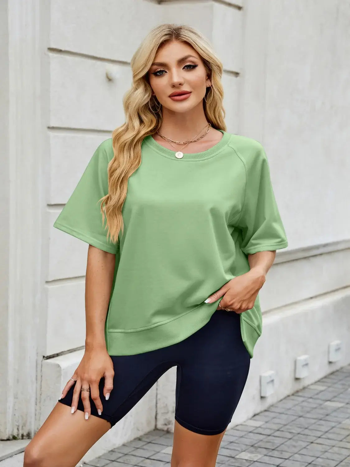 Round Neck Short Sleeve T-Shirt - Trendsi - Flyclothing LLC